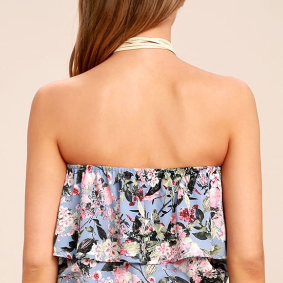 Lulus Move Freely Periwinkle Blue Floral Print Strapless Crop Top-Md - Picture 3 of 11